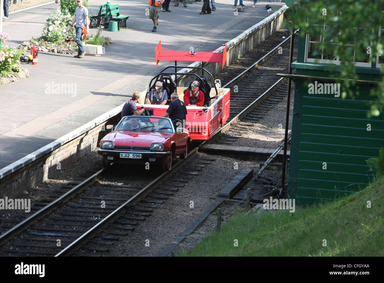 BBC Top Gear riprese stunt ferroviarie Foto Stock