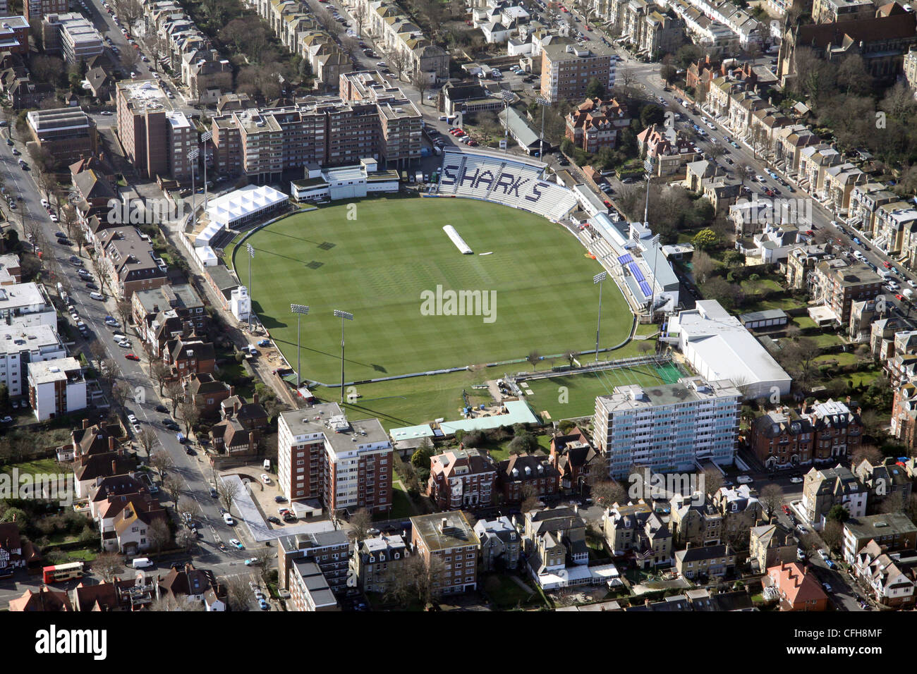 Veduta aerea del campo da cricket della contea di Sussex, a Hove, Brighton, East Sussex Foto Stock