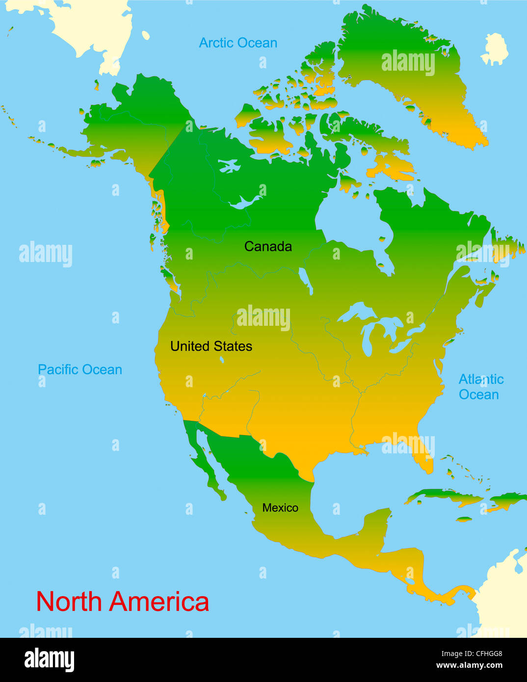 Vettore dettagliata mappa del nord america continente Foto Stock