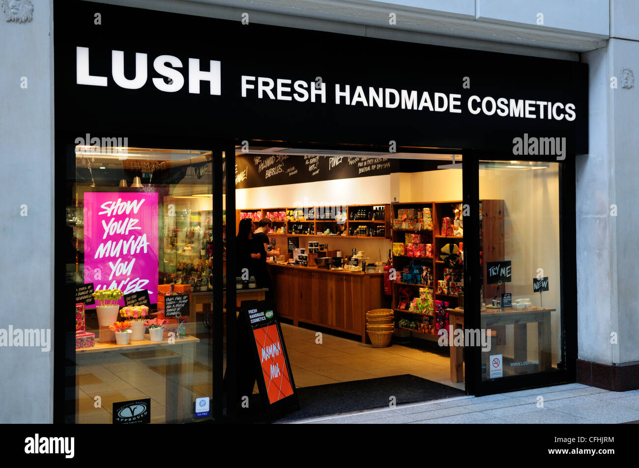 Lussureggiante fresche fatte a mano un negozio di cosmetici, Cambridge, Inghilterra, Regno Unito Foto Stock