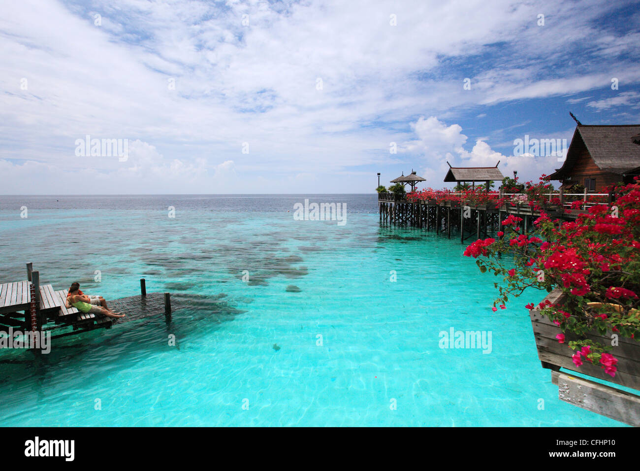 Una vista mozzafiato di Kapalai Resort situato in Semporna Isola, Sabah, Malaysia Foto Stock