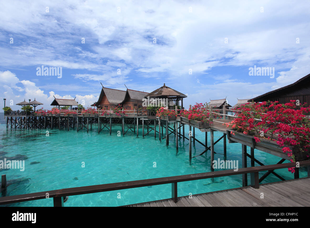 Una vista mozzafiato di Kapalai Resort situato in Semporna Isola, Sabah, Malaysia Foto Stock