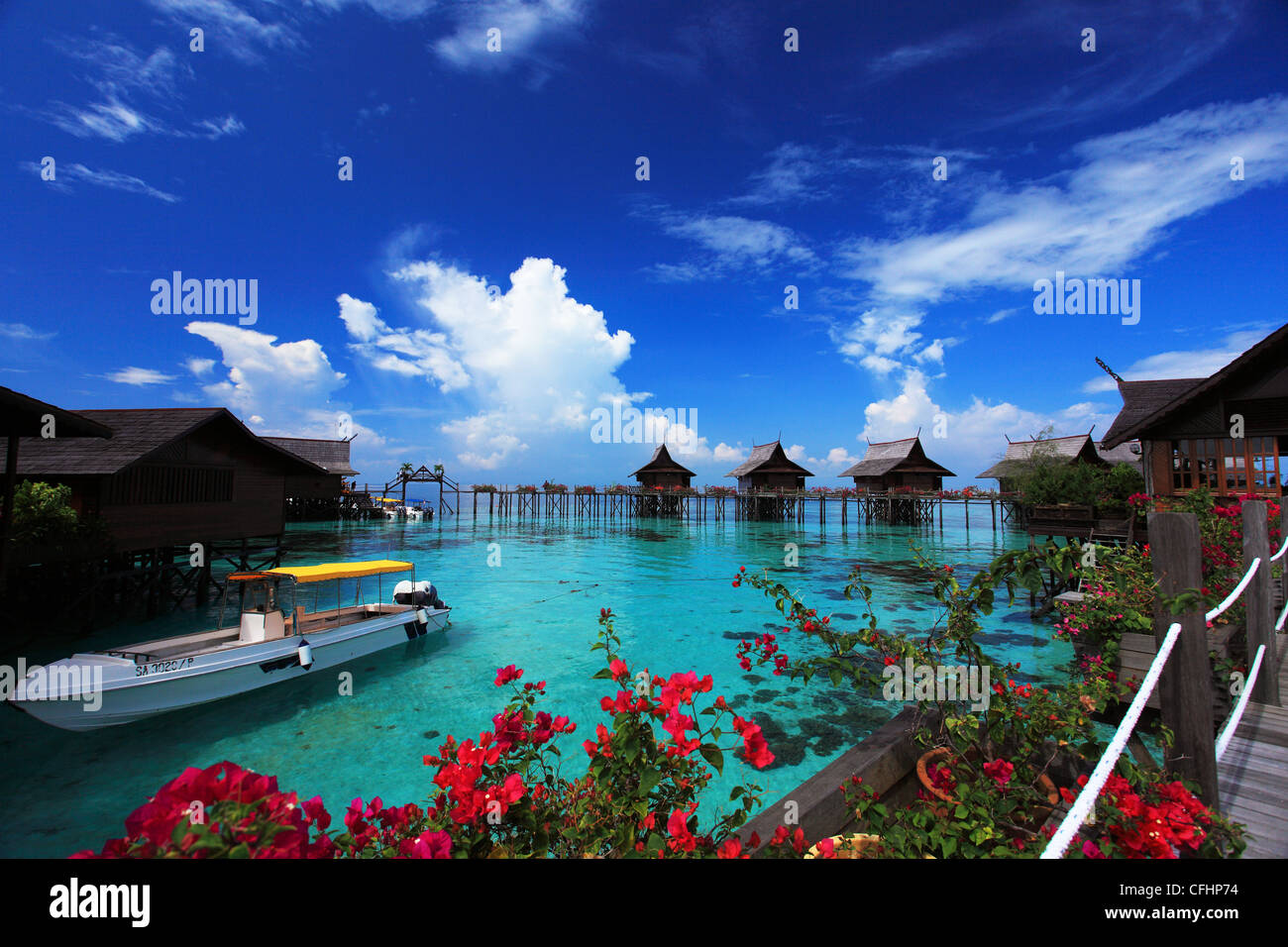 Una vista mozzafiato di Kapalai Resort situato in Semporna Isola, Sabah, Malaysia Foto Stock