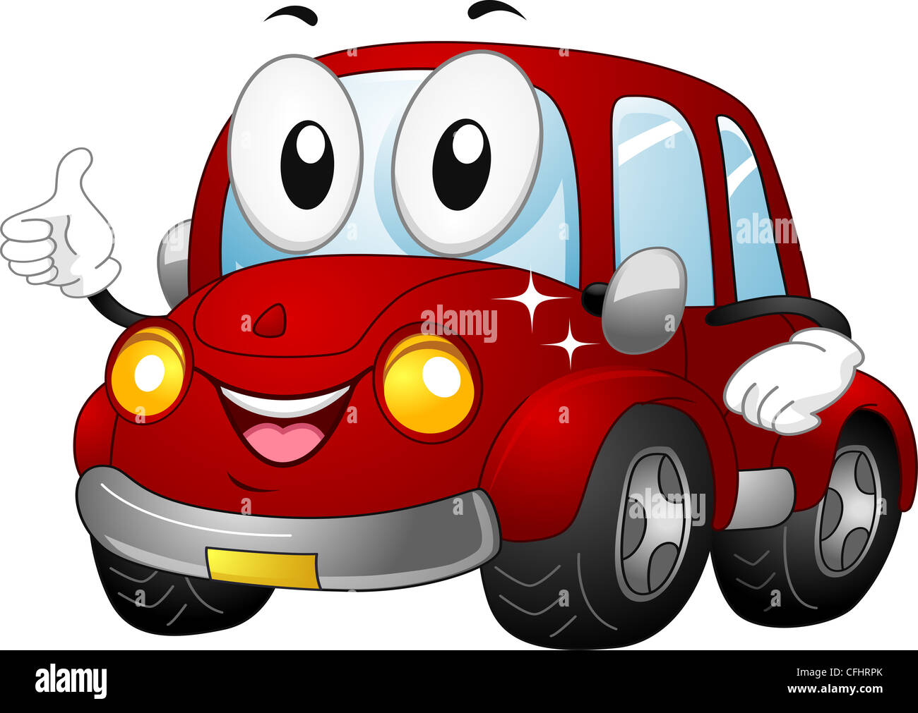 Illustrazione di una mascotte auto dando un pollice in alto Foto Stock