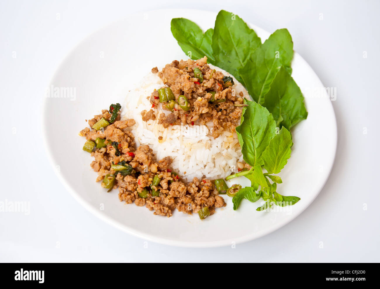 Delizioso cibo tailandese chiamata KHAO KAPRAO MOO Foto Stock