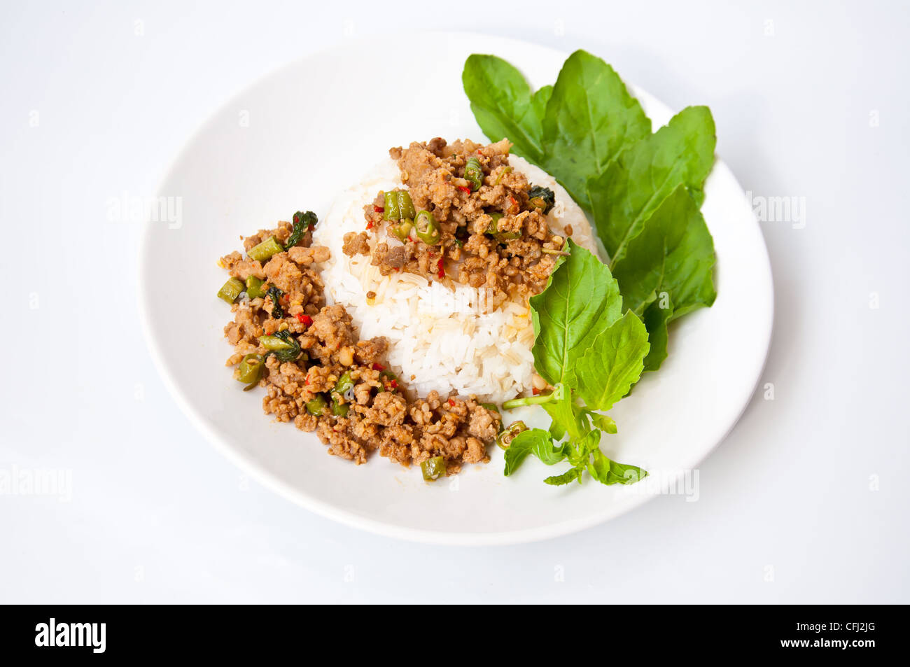 Delizioso cibo tailandese chiamata KHAO KAPRAO MOO Foto Stock