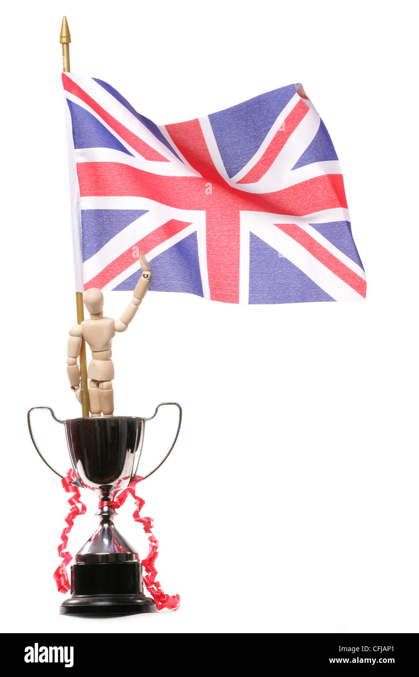 Trofeo e union jack flag studio ritaglio Foto Stock