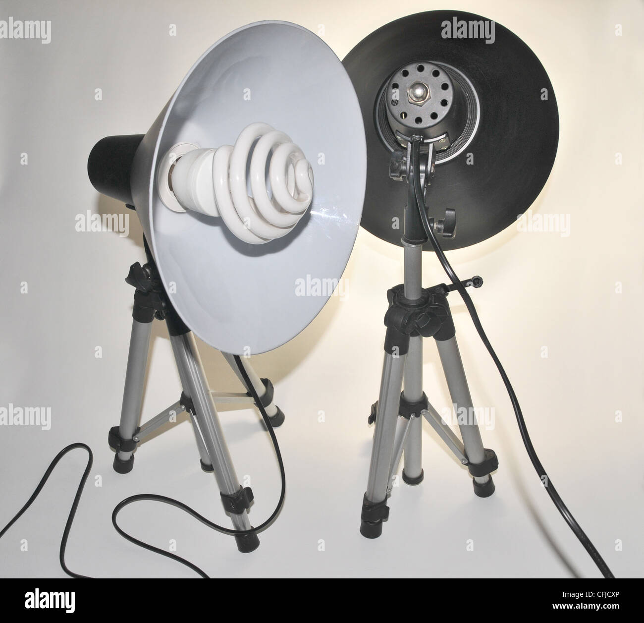 Due lampade fluorescenti per luce diurna luci dello studio. Foto Stock