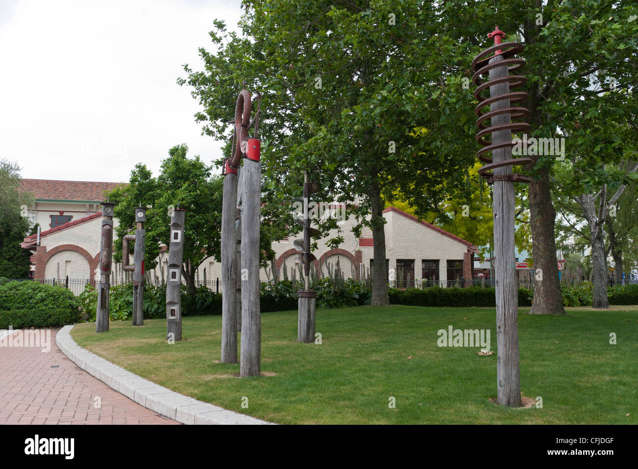 Arte pubblica lavori in Hastings clock tower area, in corrispondenza della giunzione di Russell Street e Heretaunga Street Foto Stock
