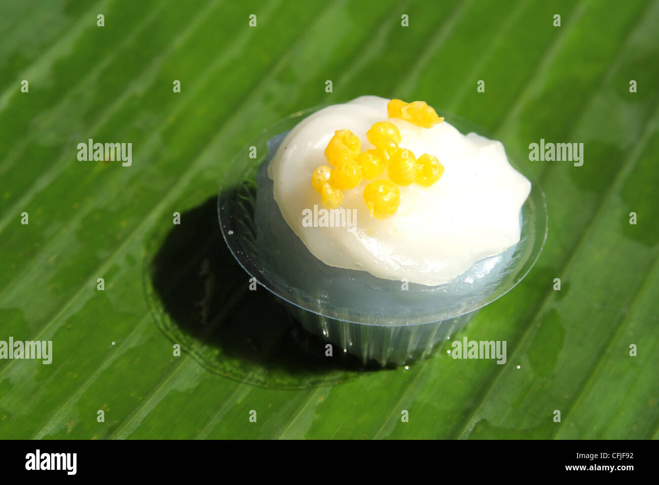 Thai dessert , ONU-chan , in streaming di farina di riso pudding guarnita con crema di noce di cocco Foto Stock