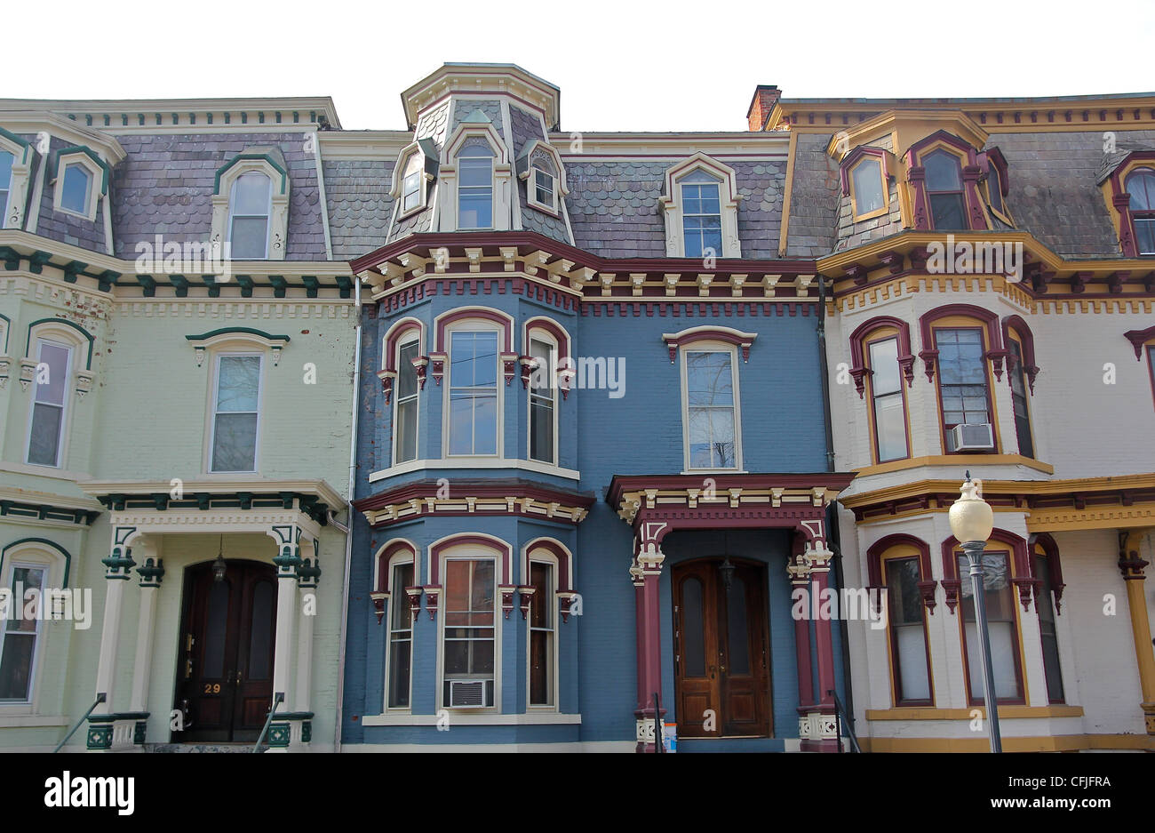 Case cittadine vittoriane di Franklin Square, Saratoga Springs, new york Foto Stock