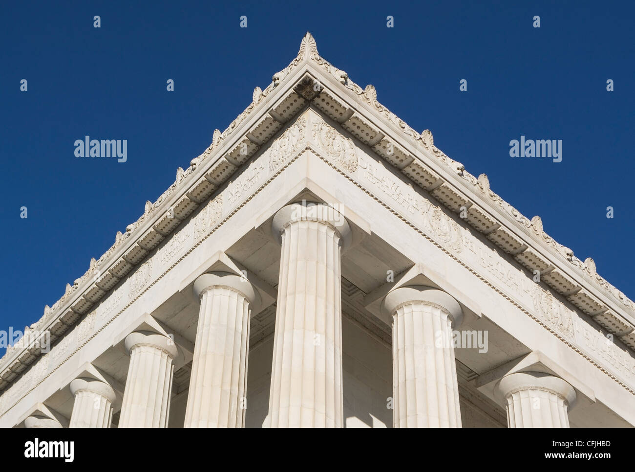 Dettaglio angolo del Lincoln Memorial, Washington DC, Stati Uniti d'America Foto Stock