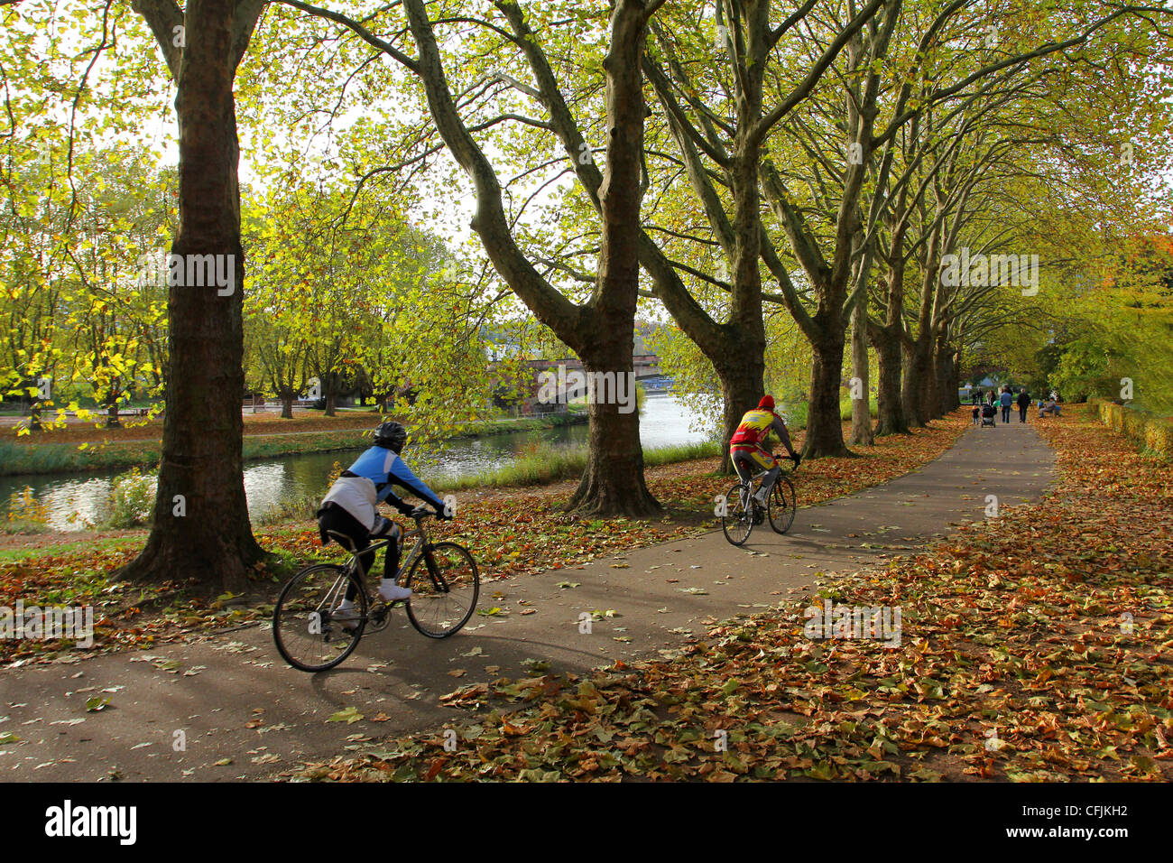 Staden parco e lungo il fiume Saar, Saarbrucken, Saarland, Germania, Europa Foto Stock
