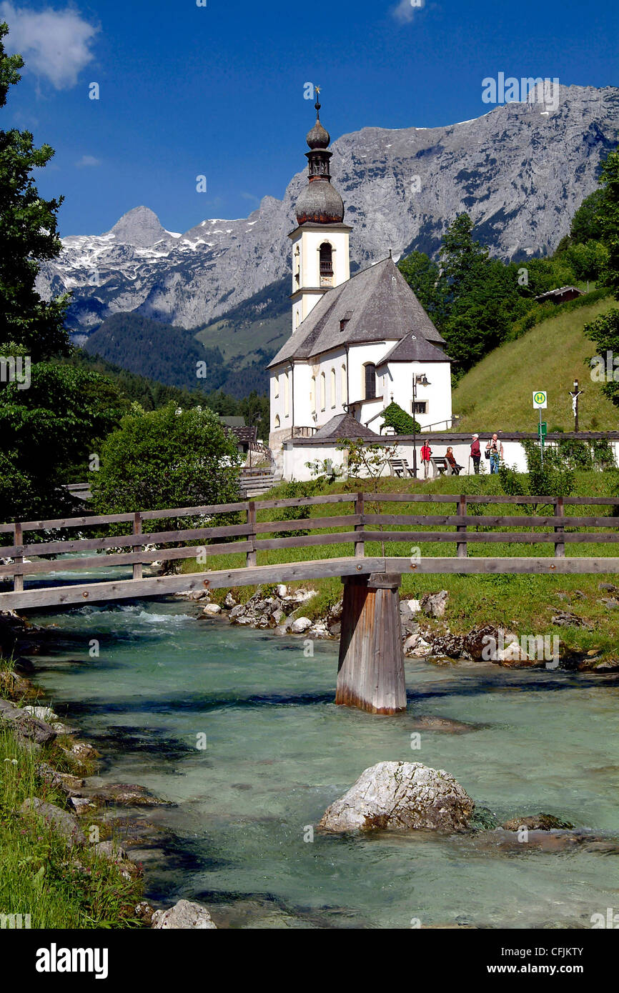 Chiesa a Ramsau, Berchtesgadener Land Baviera, Germania, Europa Foto Stock