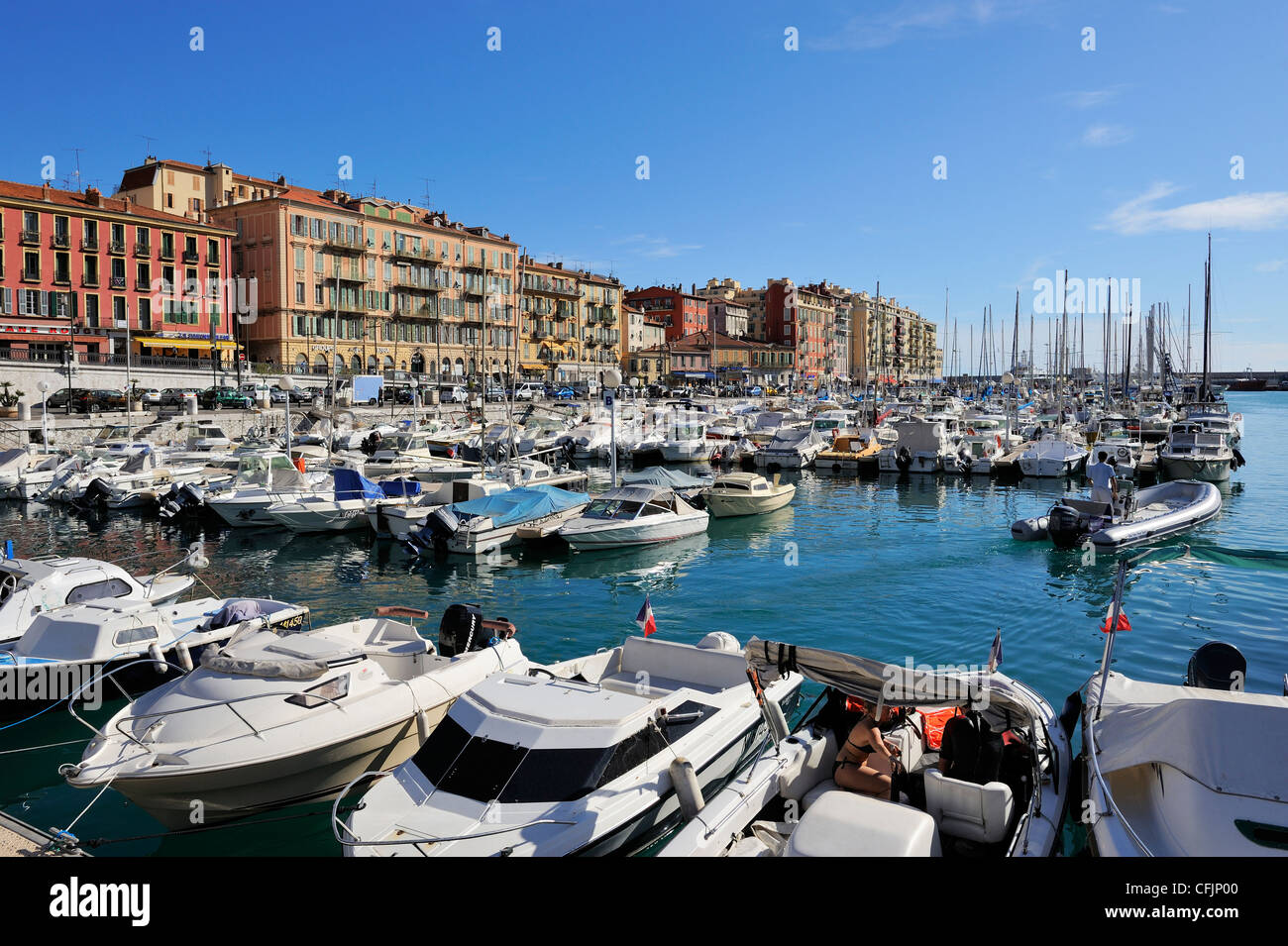 Port Lympia nel Quartier du Port, Nizza, Alpes Maritimes, Provenza, Cote d'Azur, Costa Azzurra, Francia, Mediterraneo, Europa Foto Stock