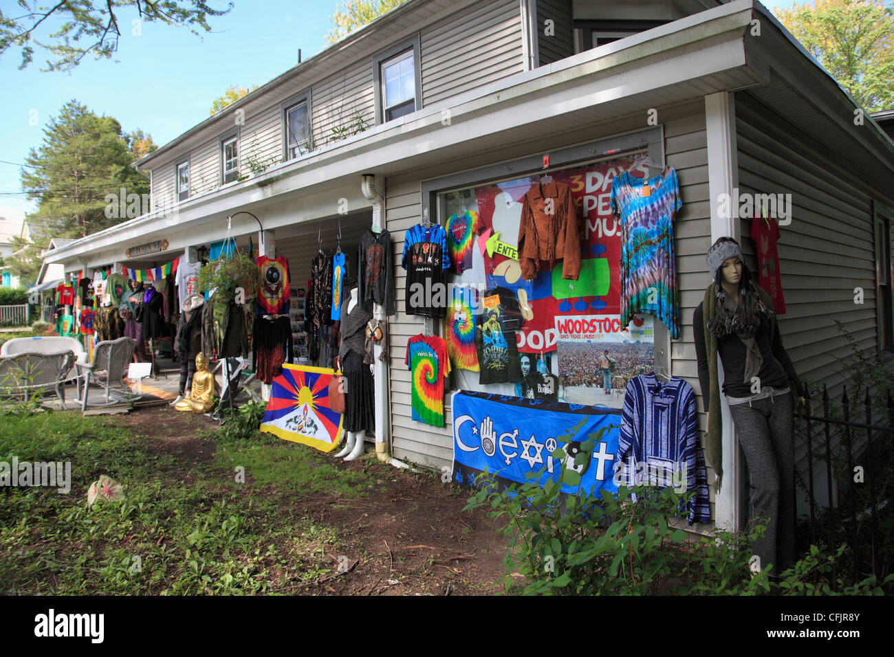 Negozio di vendita hippie e il festival di Woodstock memorabilia, nello Stato di New York, Stati Uniti d'America, America del Nord Foto Stock
