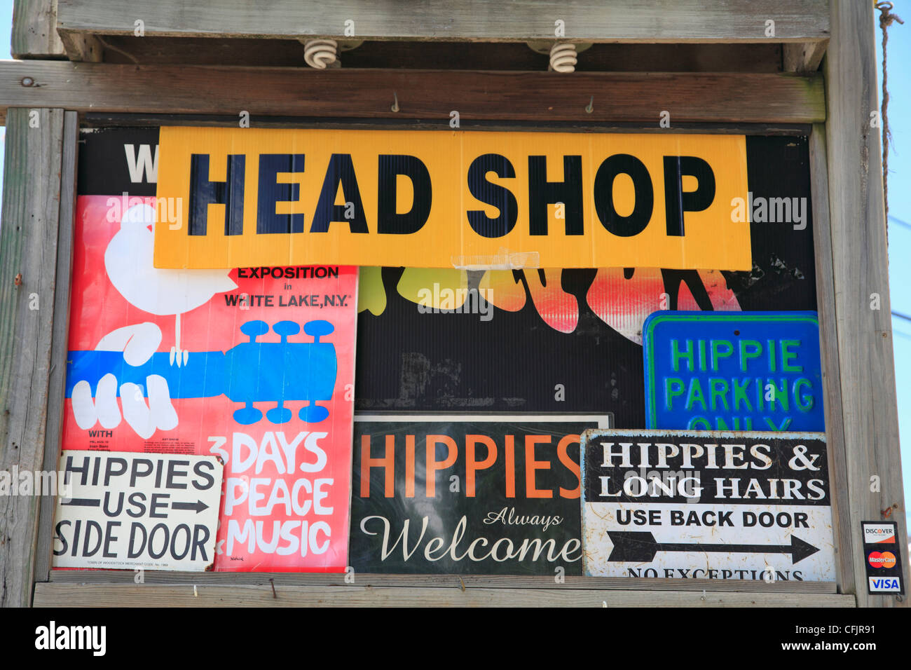 Negozio di vendita hippie e il festival di Woodstock memorabilia, nello Stato di New York, Stati Uniti d'America, America del Nord Foto Stock