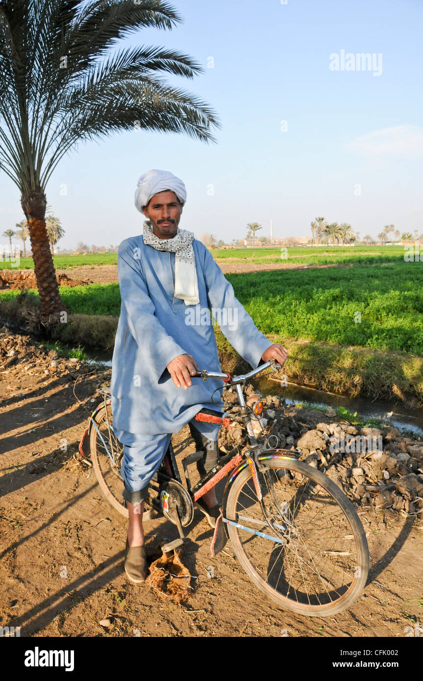Contadino egiziano su una bicicletta Minya Egitto Foto Stock