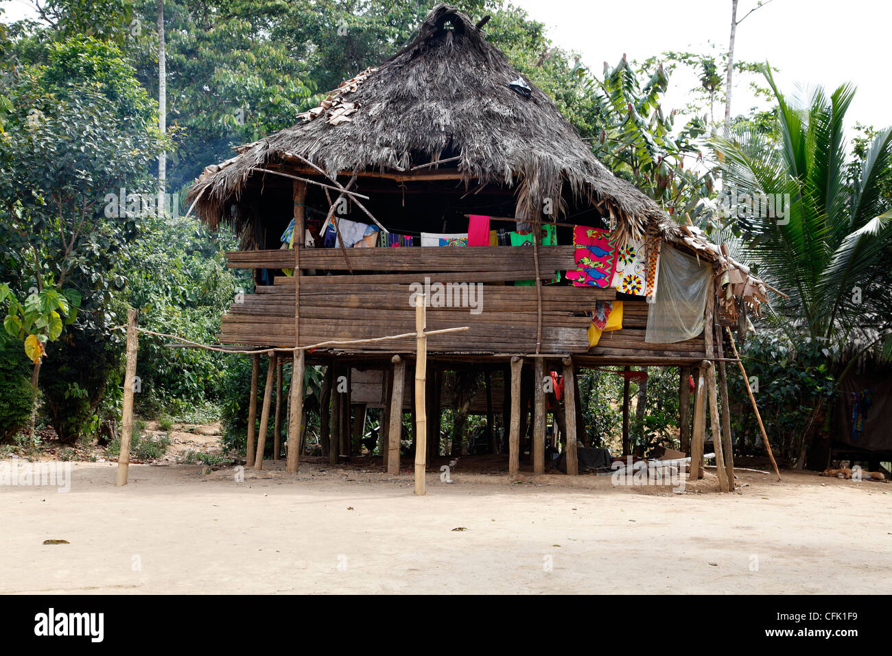 Embera Indian casa del villaggio di Embera Puru Foto Stock