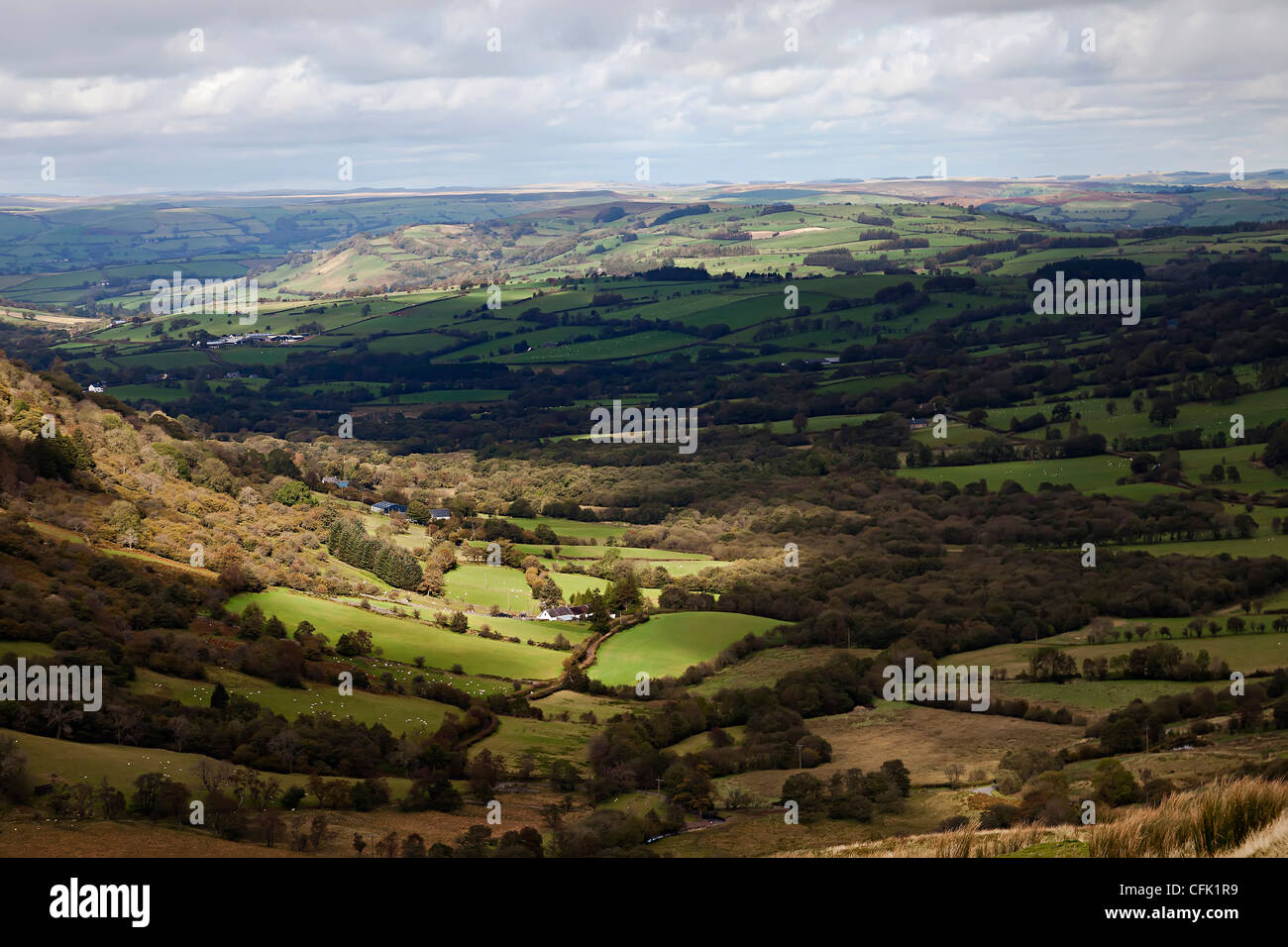 Casa in terreni agricoli vicino Sennybridge, la Montagna Nera, Parco Nazionale di Brecon Beacons, Wales, Regno Unito Foto Stock