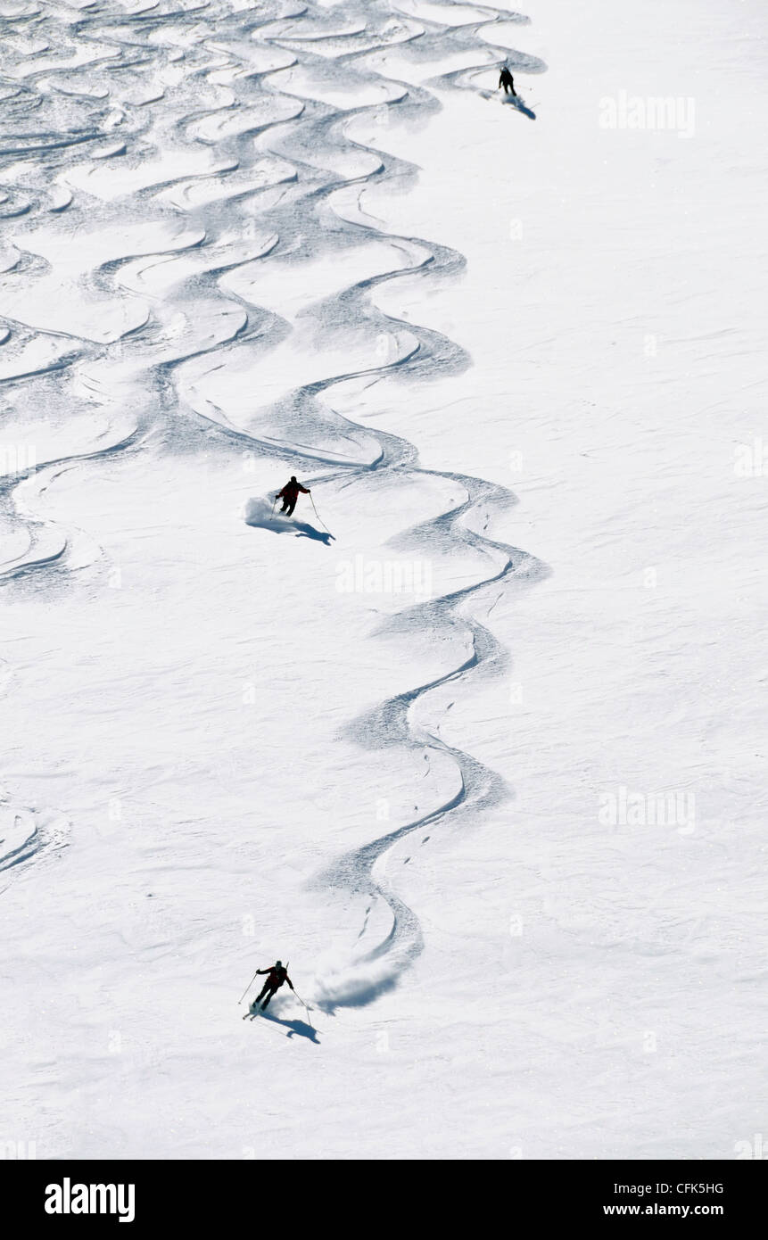 Backcountry sciatori rendendo le tracce in Austria Alpi Otztal. Foto Stock