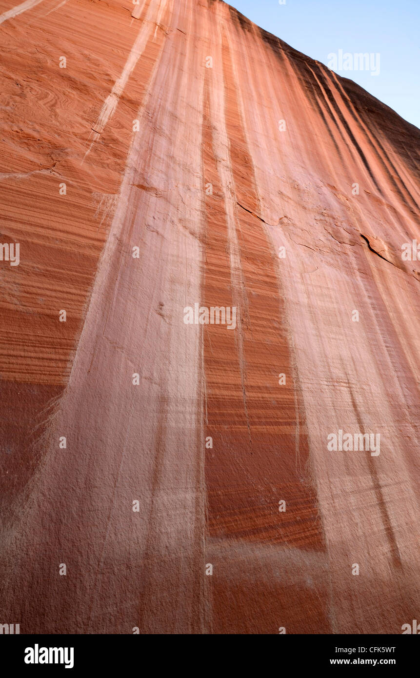 Vernice del deserto e macchie di acqua sulla parete del canyon. Escalante Canyon dello Utah. Foto Stock