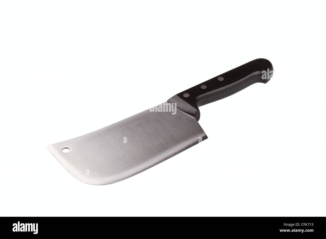 Cucina in acciaio carne cleaver isolato su uno sfondo bianco Foto Stock