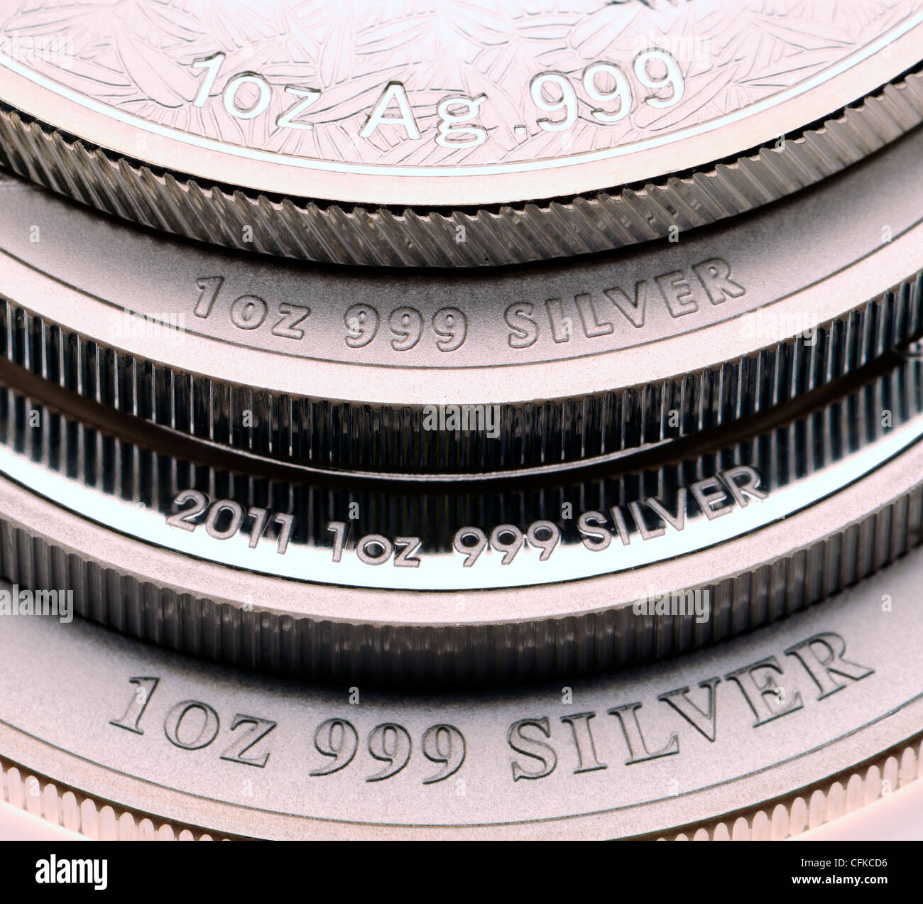 Silver bullion in 1 oncia troy monete Foto Stock