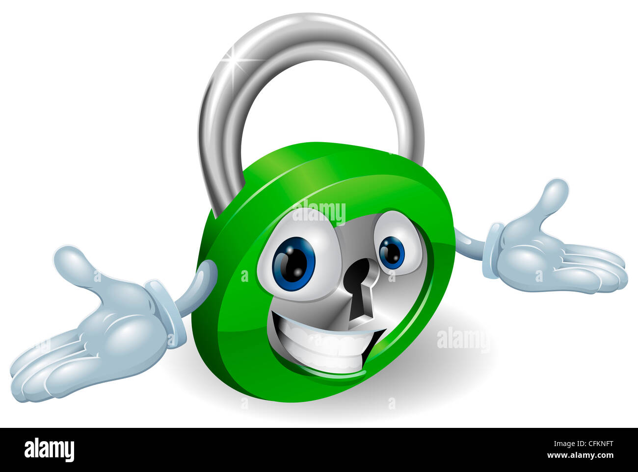 Carino il lucchetto sorridente personaggio dei fumetti con le braccia aperte Foto Stock