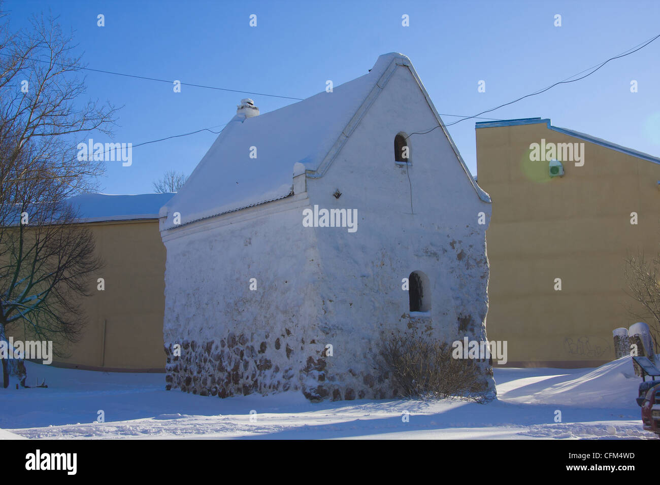 Russia, Vyborg, Viipuri, casa medioevale,l'inverno, la neve Foto Stock