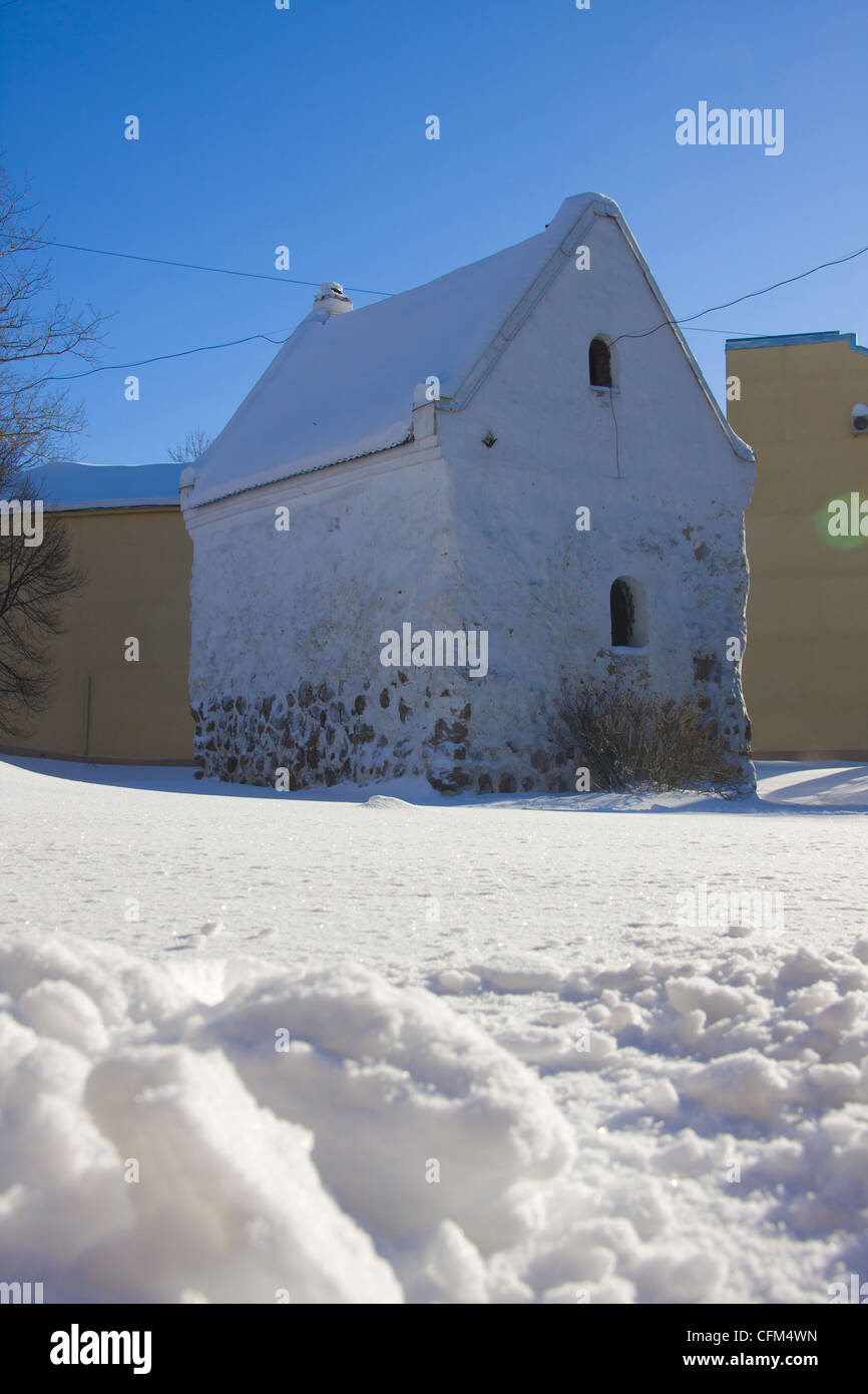 Russia, Vyborg, Viipuri, casa medioevale,l'inverno, la neve Foto Stock