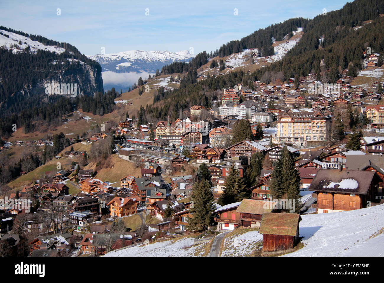 Villaggio di Wengen, Oberland bernese, alpi svizzere, Svizzera, Europa Foto Stock