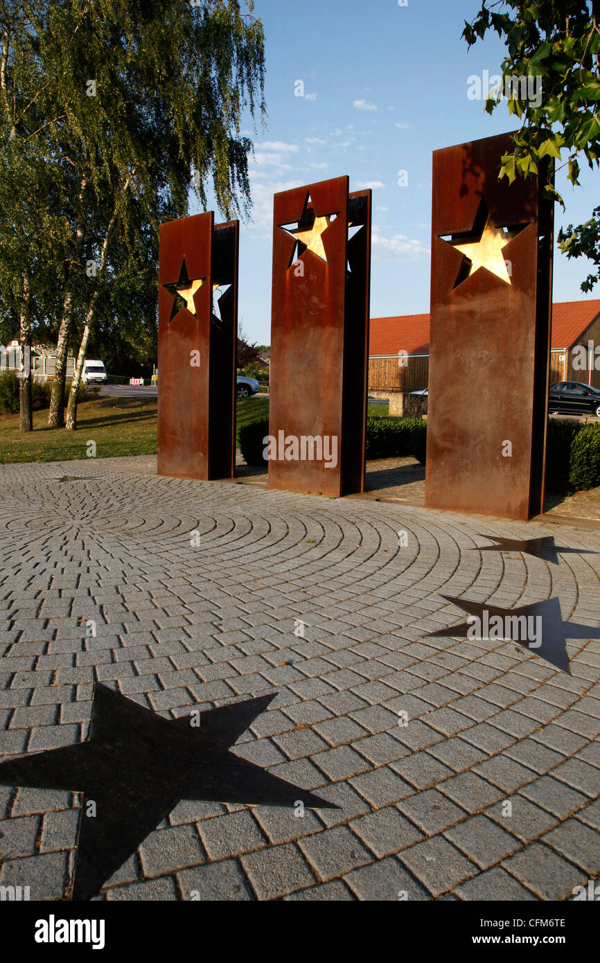 Monumento per la convenzione di Schengen, Schengen, Mosel-Valley, LUSSEMBURGO, Europa Foto Stock