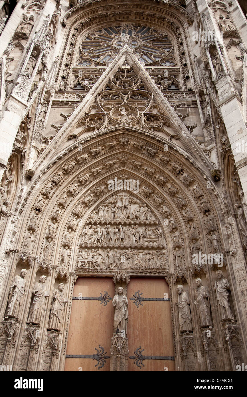 Portico sud, Cattedrale di Rouen, Rouen, Alta Normandia, Francia, Europa Foto Stock