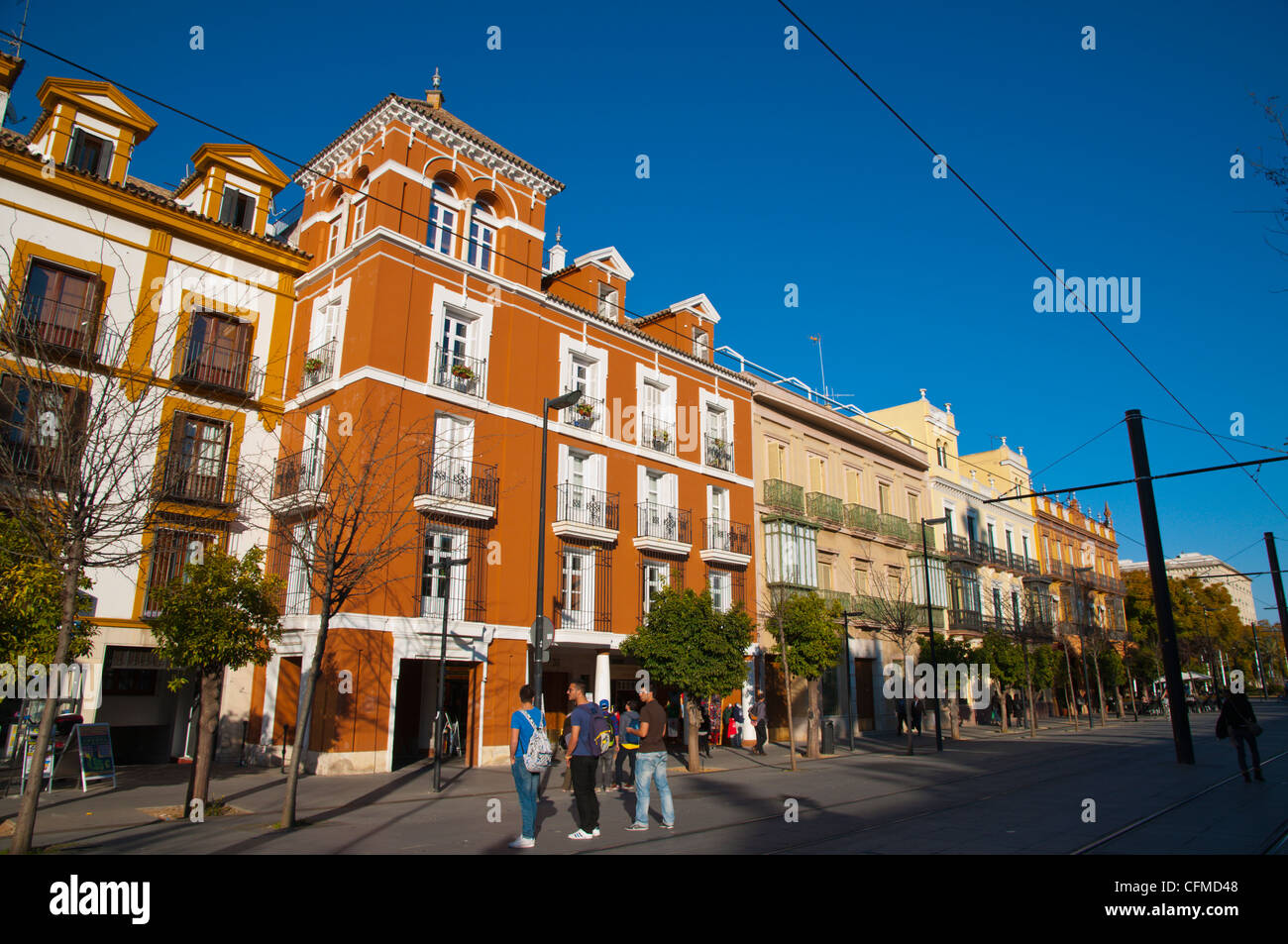 Avenida de la Constitucion street central Siviglia Andalusia Spagna Foto Stock