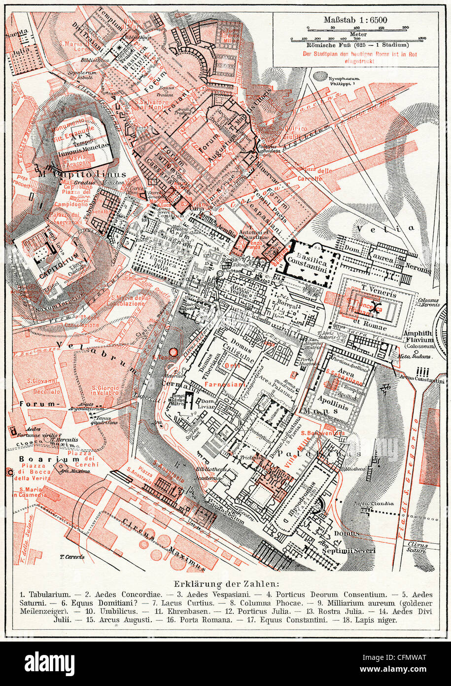 Mappa dei Fori Imperiali e del Palatino. Roma. Foto Stock