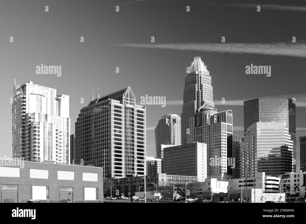 Skyline di Uptown, il quartiere finanziario di Charlotte, North Carolina. Foto Stock