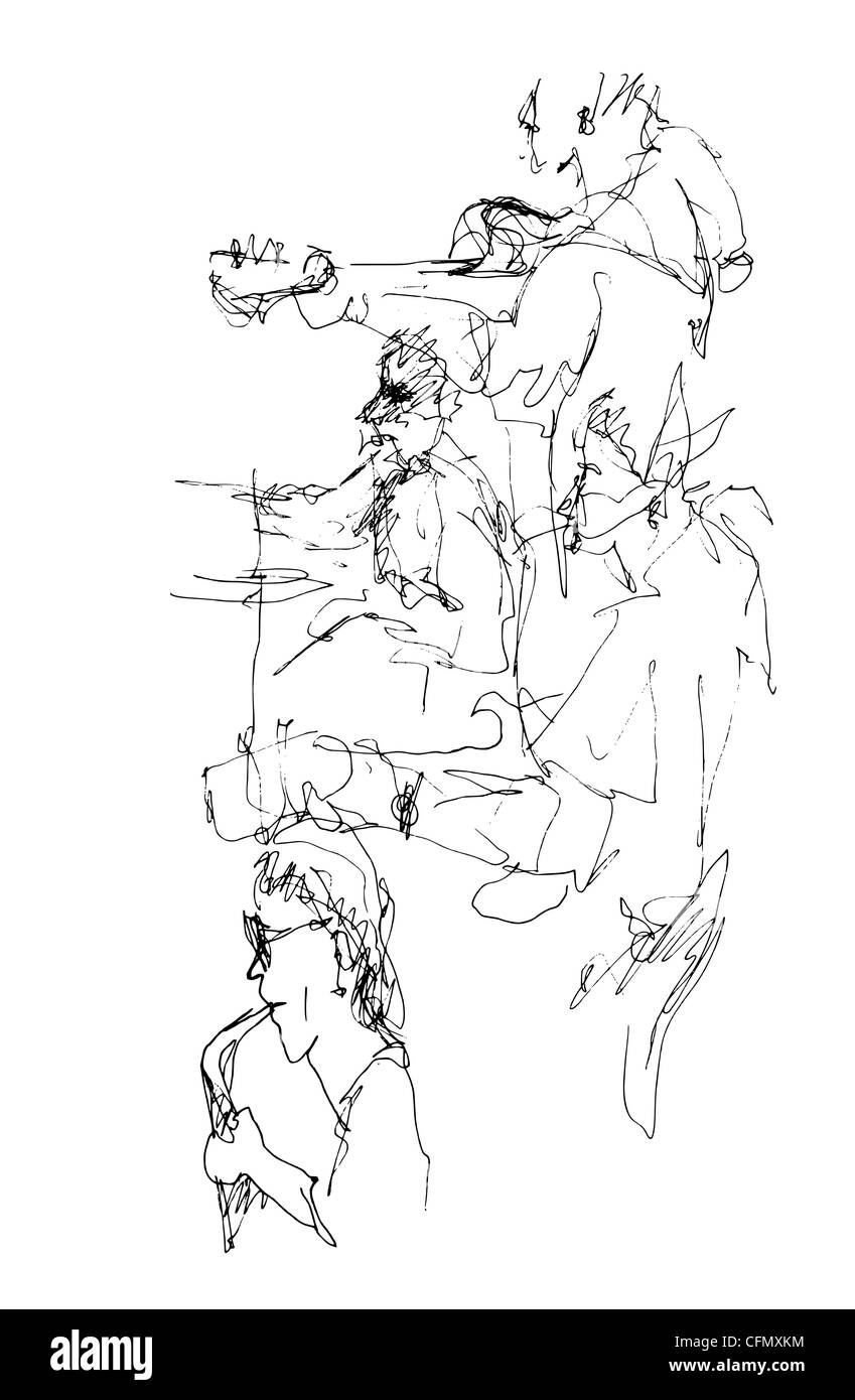 Una serie di 17 bozzetti/scarabocchietti informali disegnati a mano, da utilizzare come illustrazioni di vari soggetti. Divertente divertente divertente strano sciocco o grave mortale. Foto Stock