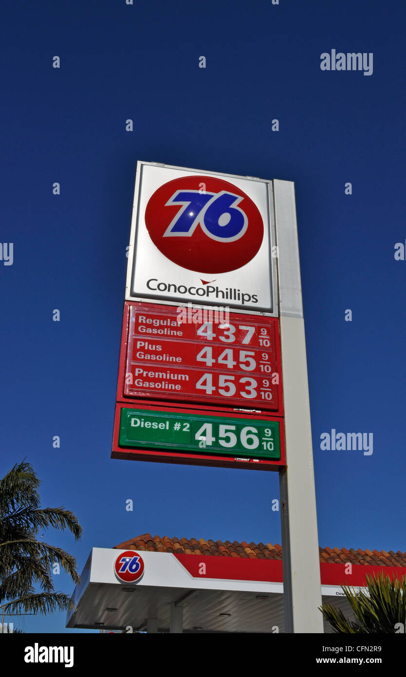 Il prezzo del gas per gallone di firmare in California Foto Stock