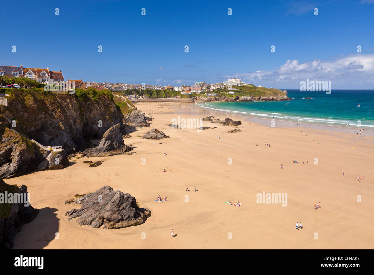 Spiaggia di Newquay in estate, Cornwall, England, Regno Unito, Europa Foto Stock