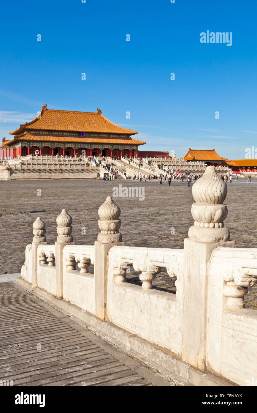 Sala della suprema armonia, corte esterna, la Città Proibita di Pechino, Cina, Asia Foto Stock