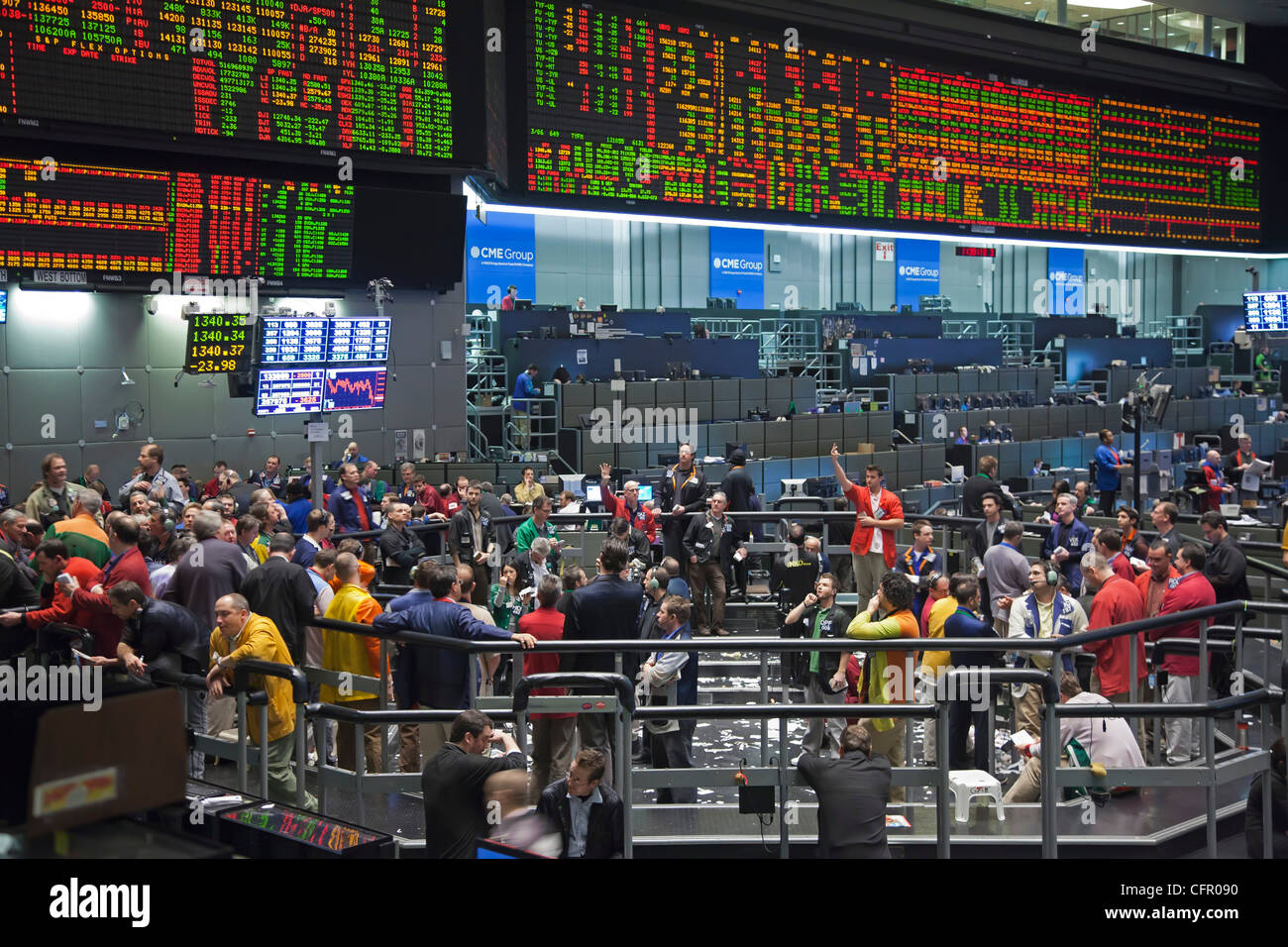 Chicago, Illinois - commodities trading sul pavimento del Chicago Mercantile Exchange. Foto Stock