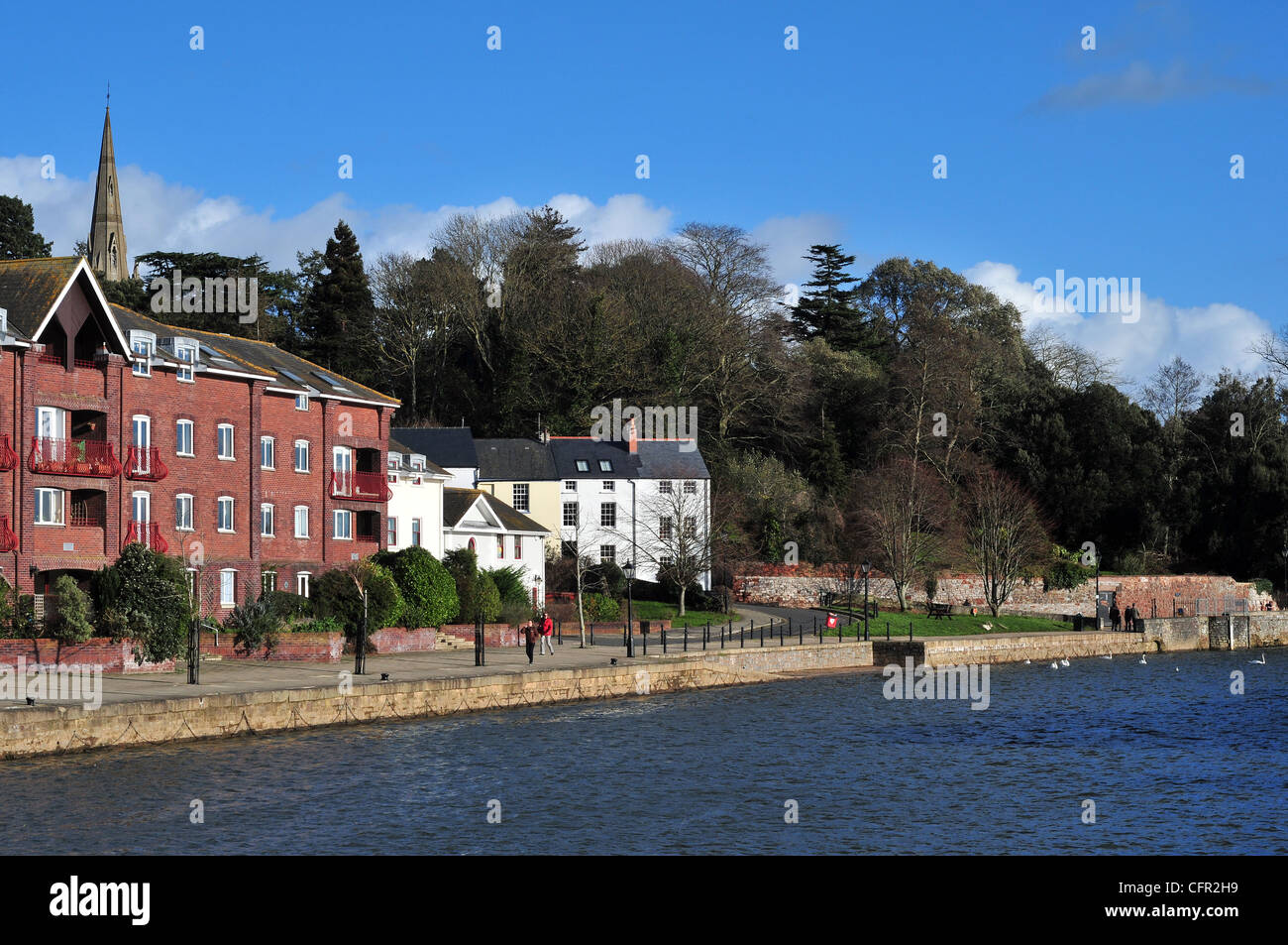 Alloggiamento contemporaneo sviluppo insieme ai tradizionali alloggiamento terrazzati sul Exeter bacino del canale, Exeter, Devon, Regno Unito Foto Stock