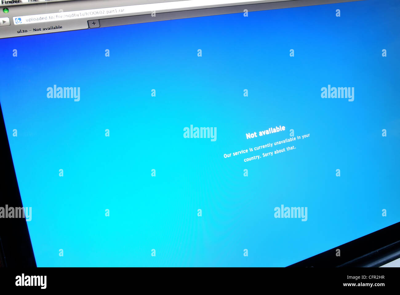 'Non disponibile' messaggio visualizzato su un sito web hackerato Foto Stock