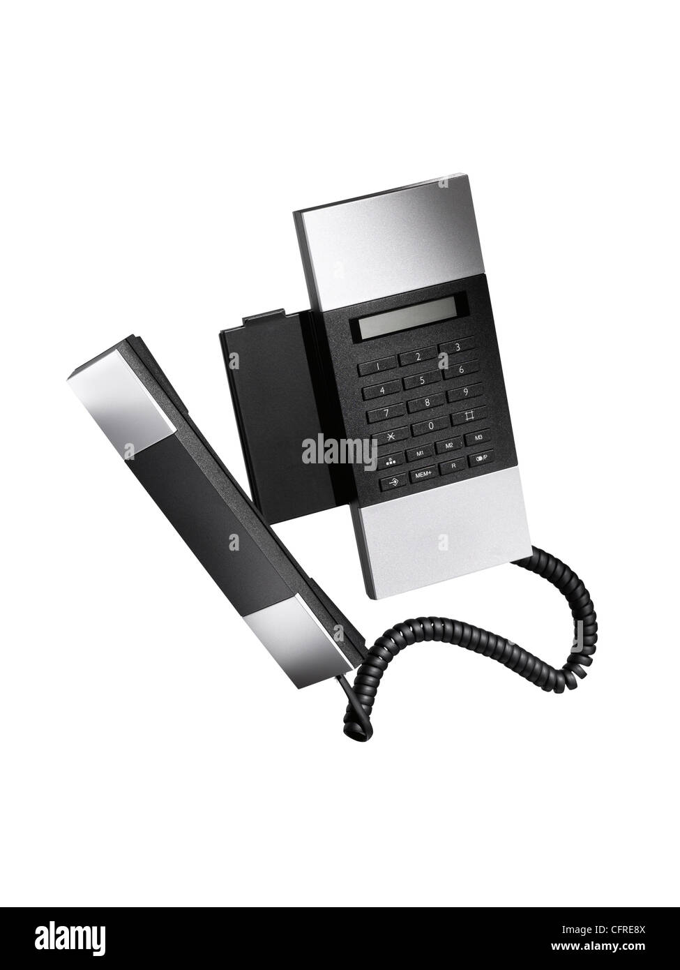 Un moderno ed elegante telefono di linea terrestre come tagliare Foto Stock