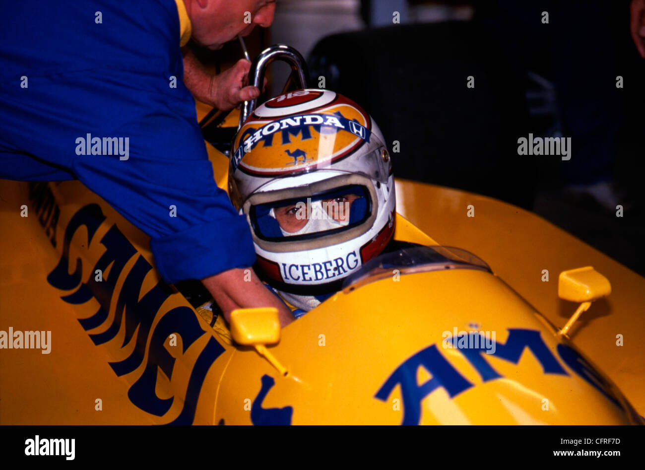Nelson Piquet in Lotus Camel Honda 100T al Gran Premio di Gran Bretagna a Silverstone , Luglio 1988 Foto Stock