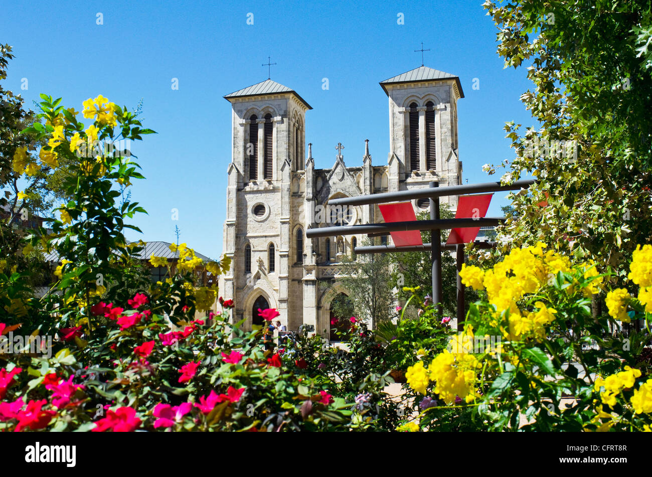 Stati Uniti d'America, Texas, San Antonio, Main Plaza San Fernando Cathedral; Iglesia de Nuestra Senora de la Candelaria y Guadalupe, Plaza. Foto Stock
