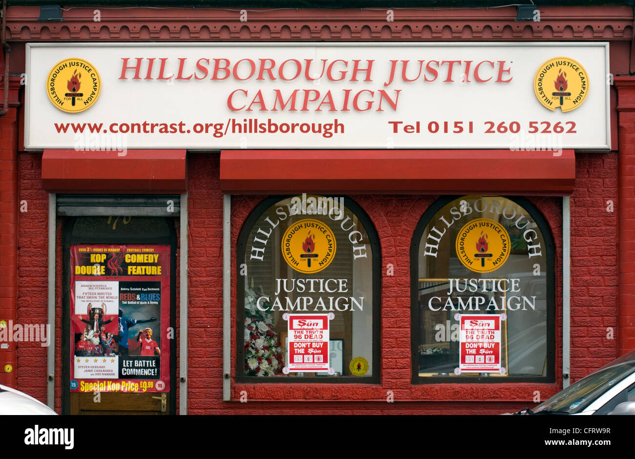 Hillsborough Justice Campaign shop in Anfield Liverpool Inghilterra Foto Stock