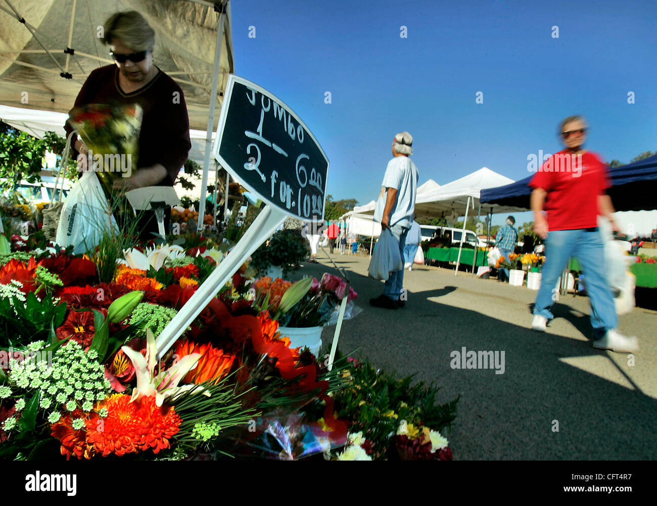 Sabato 9 dicembre, 2006, Vista, California, Stati Uniti d'America Persone frugare attraverso i vari prodotti e produrre offerti fino alla vista gli agricoltori Mercato del sabato. Il mercato è uno dei più antichi in esecuzione i mercati degli agricoltori nella contea, attirando intorno 50-70 fornitori ogni settimana.  Credito: foto Foto Stock