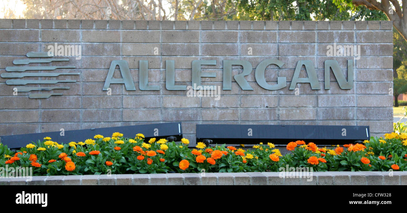 Feb 02, 2007; Irvine, CA, Stati Uniti d'America; Allergan, Inc. con sede a Irvine, California, è un global società produttrice di specialità farmaceutiche che sviluppa e commercializza prodotti innovativi per la cura degli occhi, neuromodulator, cura della pelle e di altri mercati specialistici. In aggiunta alla sua scoperta di svluppo Foto Stock